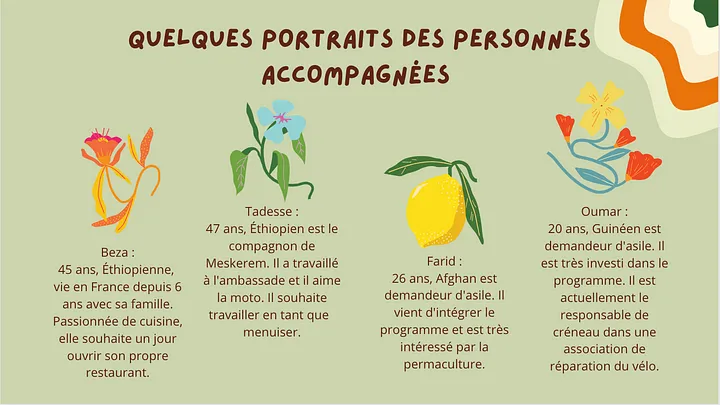 portraits de personnes accompagnées en insertion professionnelle par l'association EKO! à Briançon et Marseille