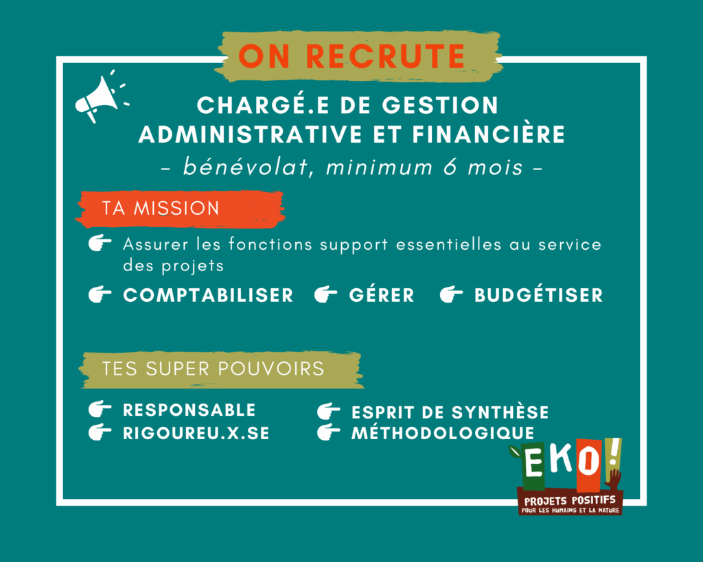 on recrute un.e chargé.e de gestion administrative et financière en bénévolat